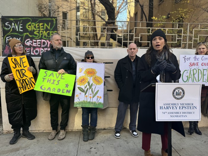 East Village residents and pols rally to save garden amid auction threat 3 Council Member Rivera speaks out at Dec.3 rally.