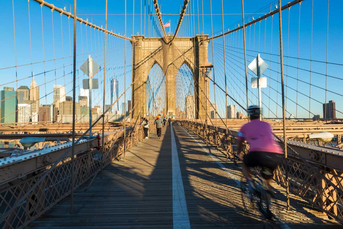 Bicyclists crossing the Brooklyn Bridge