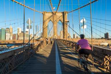 Bicyclists crossing the Brooklyn Bridge