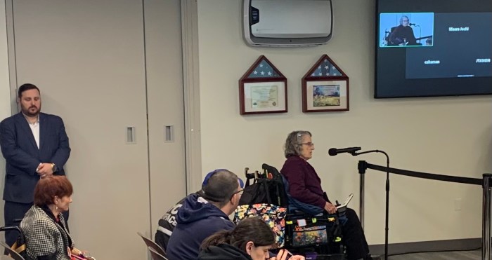 Congestion pricing start will pave way for more accessible subway stations in NYC in 2025: MTA 3 woman at a podium speaking about more accessible subway stations in NYC