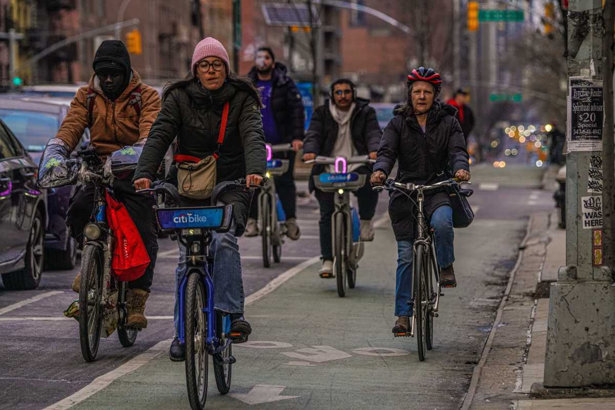 Transportation in NYC - People riding CitiBikes on 2nd Avenue near East 30th Street on Jan. 12, 2025.