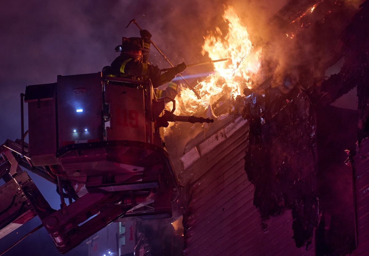 Firefighters were confronted with heavy fire in three wood frame apartment buildings during a four alarm fire at 335 Graham Ave. in Brooklyn on Jan. 25, 2025.