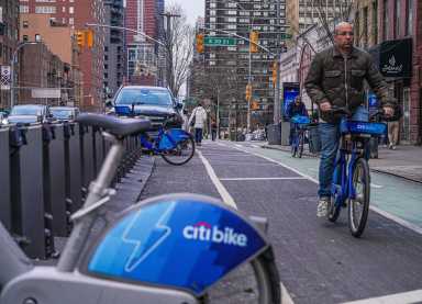 Riding a CitiBike on 2nd Avenue near East 30th Street on Jan. 12, 2025.