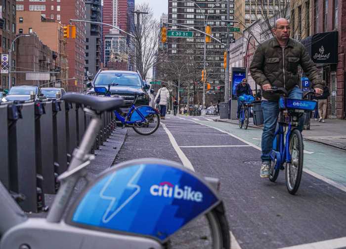 Riding a CitiBike on 2nd Avenue near East 30th Street on Jan. 12, 2025.