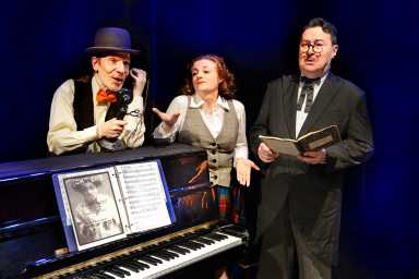 Steve Sterner, Yelena Shmulenson and Allen Lewis Rickman in character for "The Essence", a brief history of Yiddish Theater at Theatre 154 in the West Village