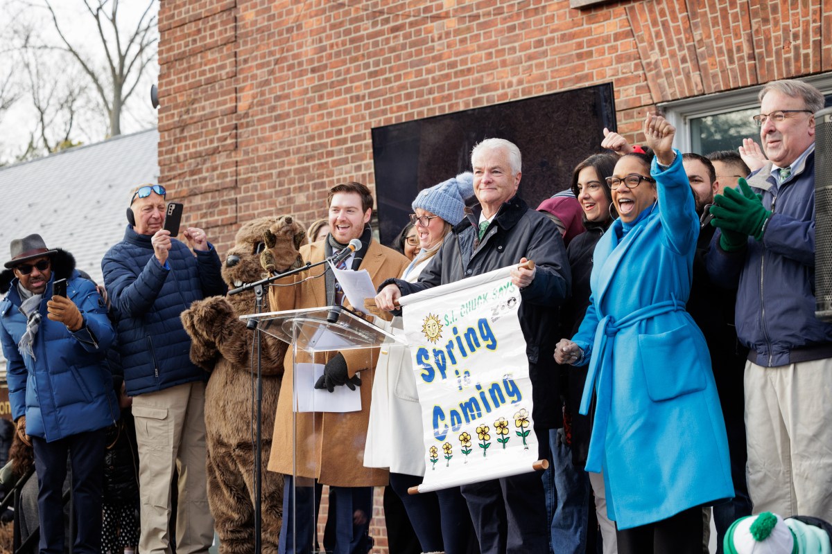 Staten Island Chuck predicts an early spring during the annual Groundhog Day prediction at the Staten Island Zoo on Sunday, Feb. 2, 2025.