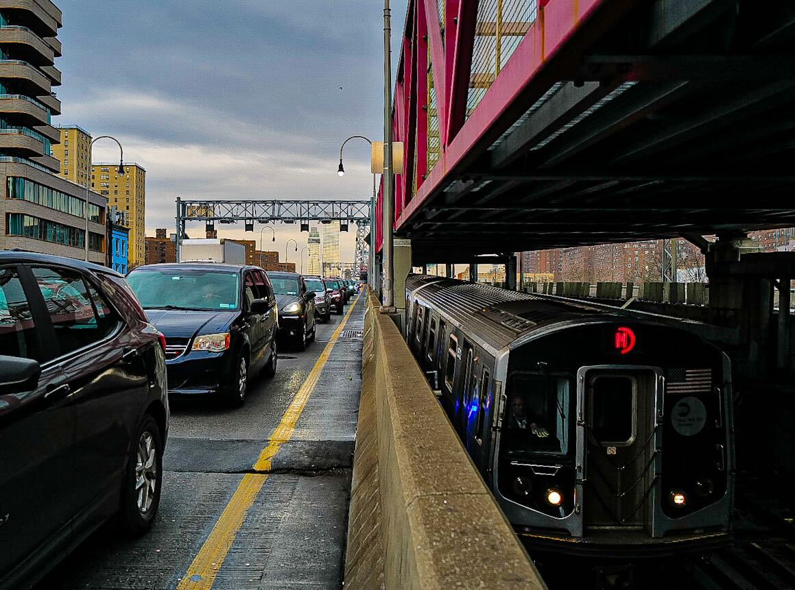 Congestion pricing toll gantries Williamsburg Bridge in Manhattan