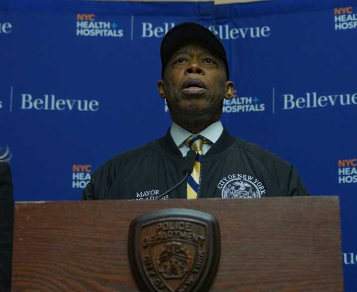 Mayor Eric Adams at a press conference on Feb. 18, 2025 at Bellevue Hospital.