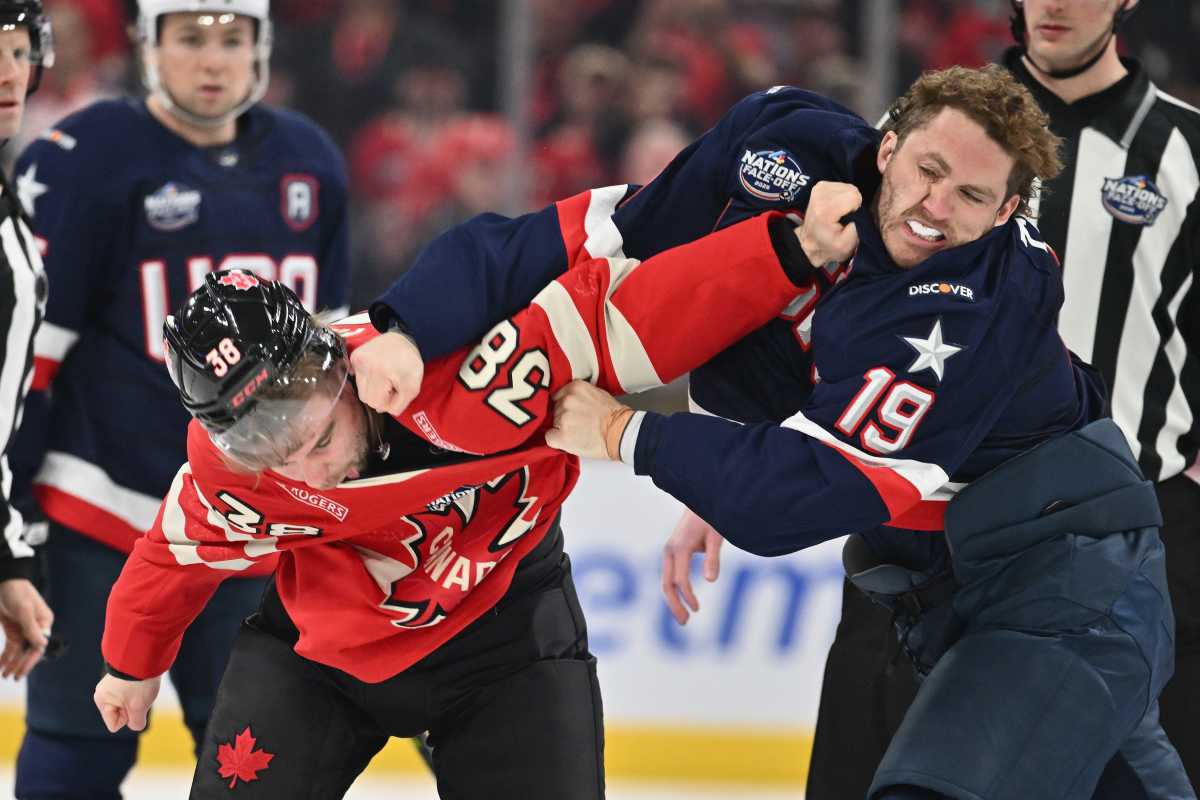 Tkachuk Hagel fight 4 Nations Face-Off USA Canada