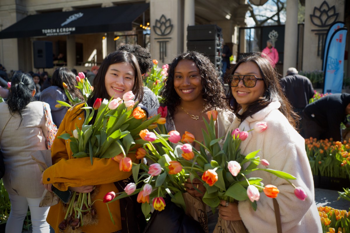 Friends enjoy Tulip Day.
