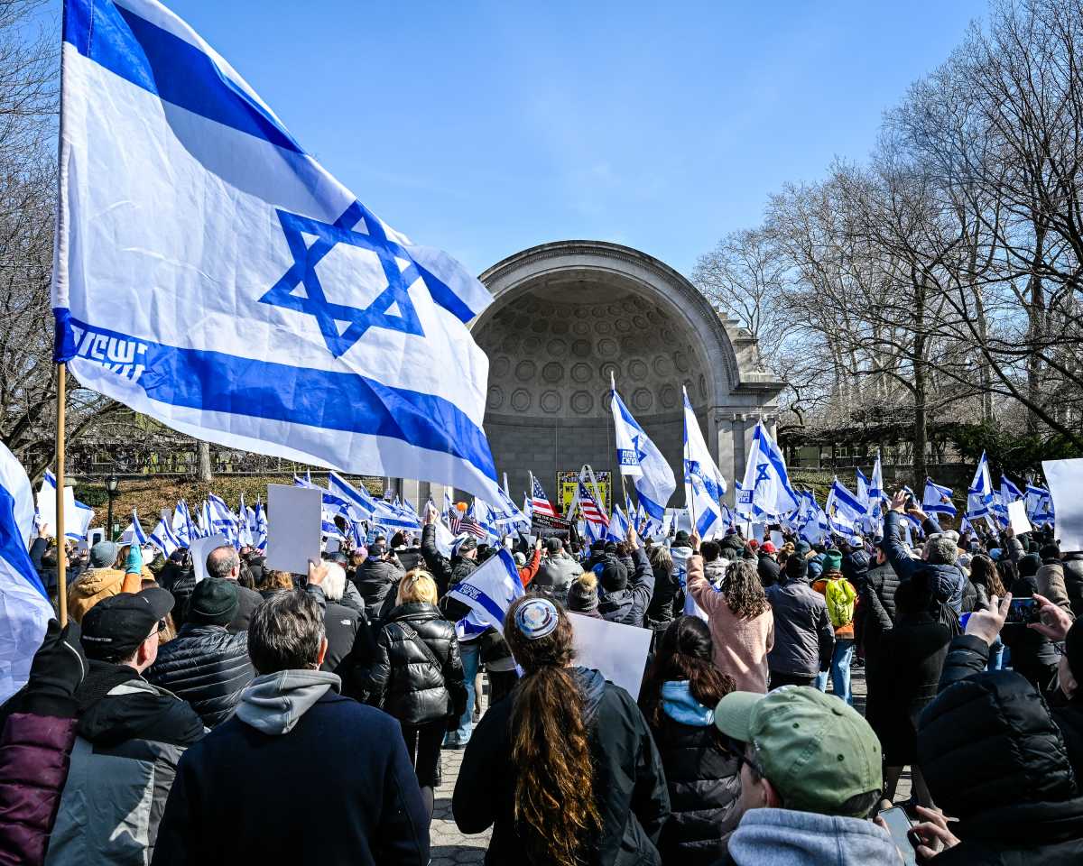 Participants at the Feb. 23, 2025 rally in Central Park proudly waved Israeli flags and carried posters with the pictures, names, and ages of the hostages still in Hamas captivity.