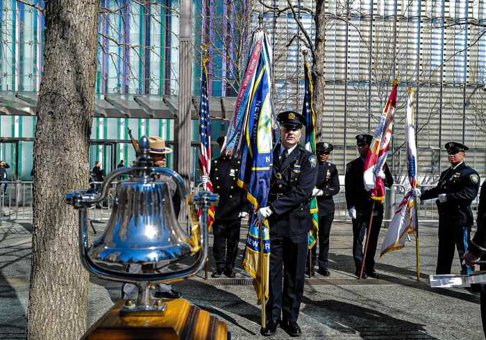 Police officer honors victims of World Trade Center bombing of 1993.