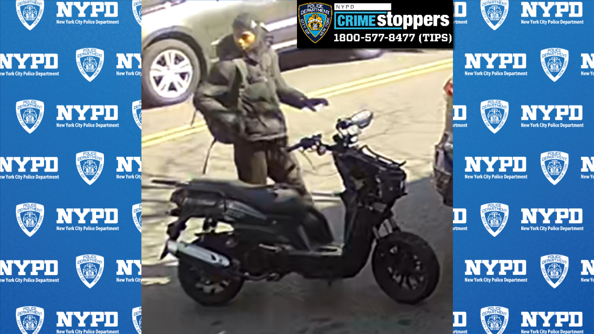 The NYPD is looking for a suspect who stabbed a man, pictured with a black motorized scooter, in Brooklyn during a fight.