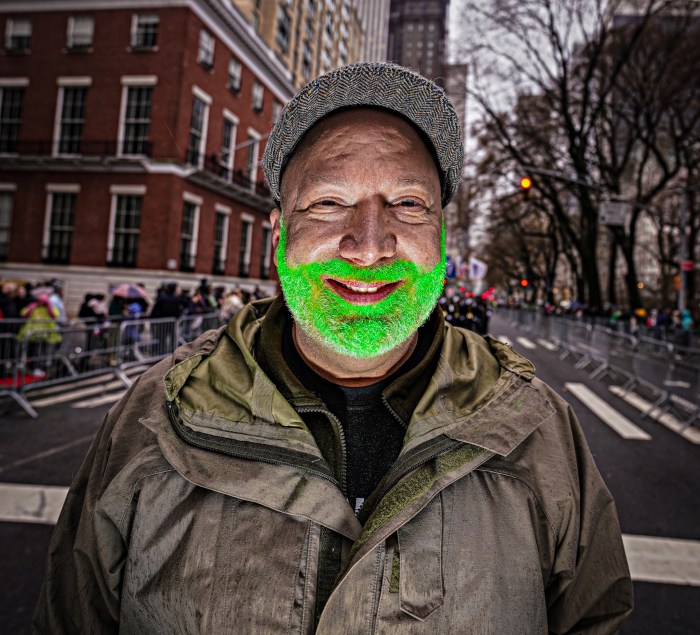 Man with green beard on St. Patrick's Day
