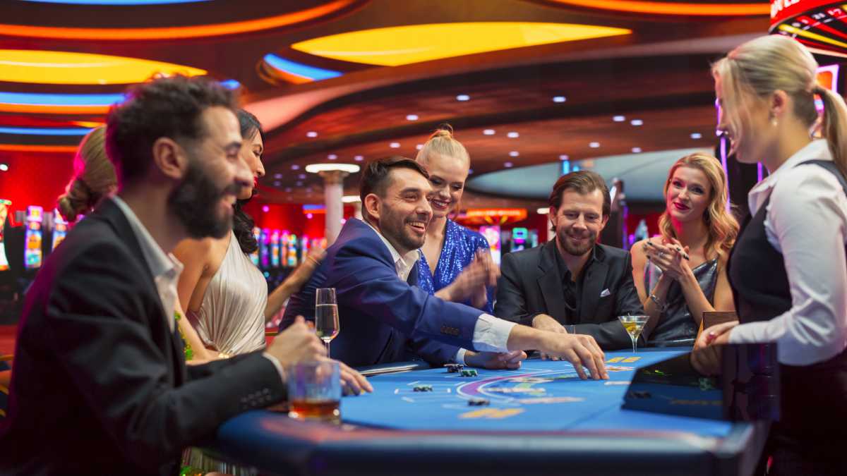 People playing blackjack in a casino