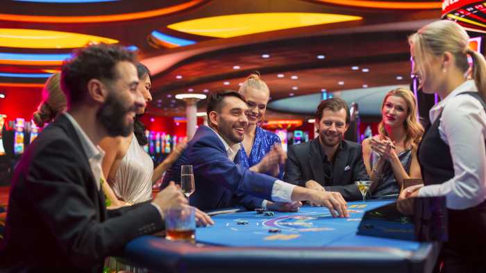 People playing blackjack in a casino
