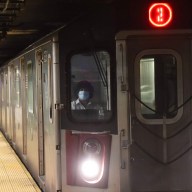 Subway train arriving at Times Square station