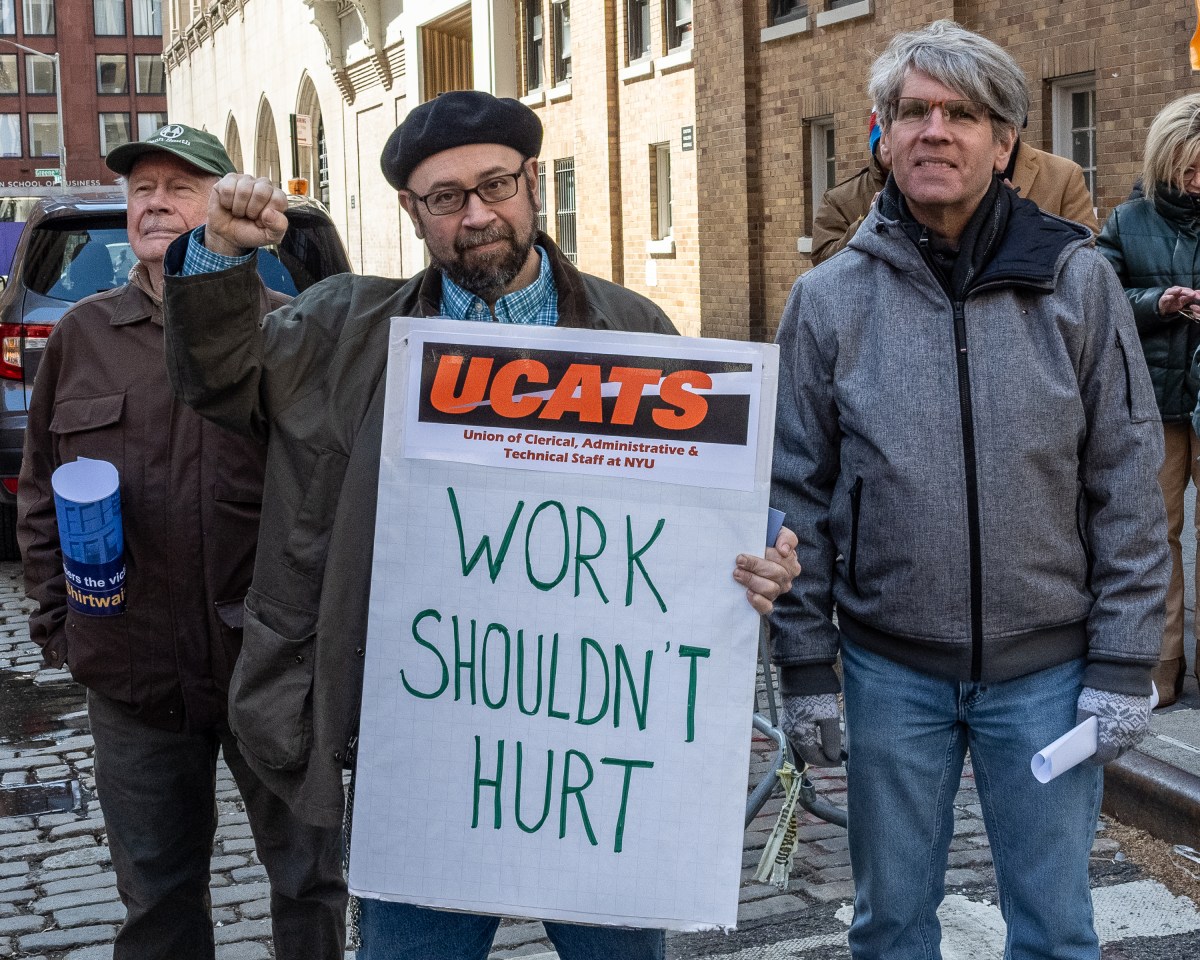 Union members attend the Triangle Shirtwaist Factory commemoration. Photo by Gabriele Holtermann