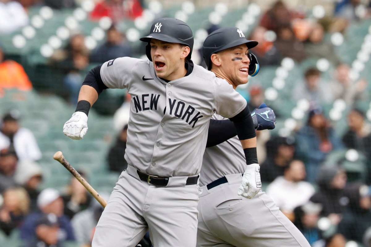 Yankees Ben Rice celebrates after hitting home run