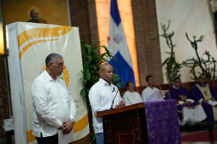 Mayor Eric Adams at vigil for Dominican Republican dance hall tragedy
