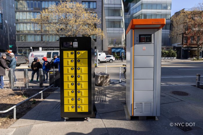 e-Bike battery charging stations can now be installed on NYC sidewalks: DOT 2 an e-bike battery charging station outside