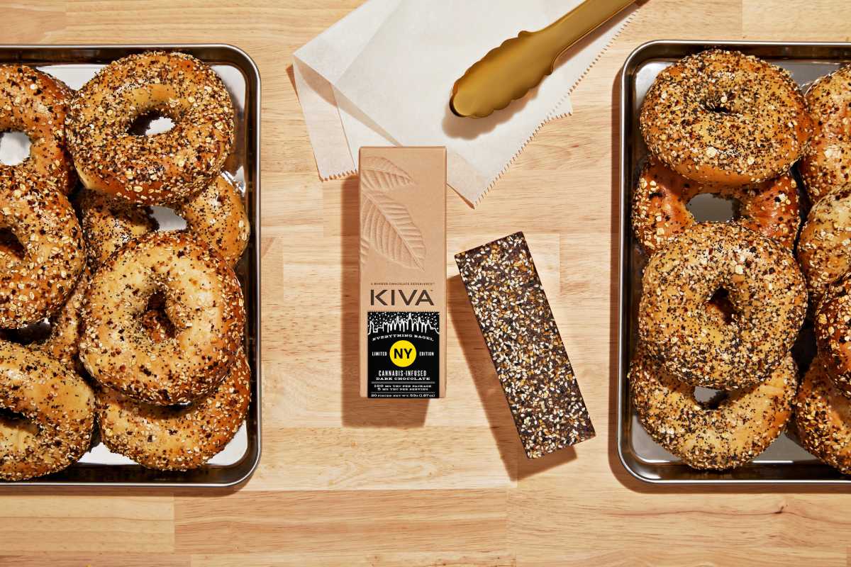 Kiva's newest bar is the Everything Bagel Seasoning Dark Chocolate edible.
