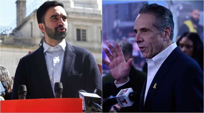 Former New York Gov. Andrew Cuomo, right, and Queens Assemblyman Zohran Mamdani, left, are leading the field in the 2025 New York City Democratic mayoral primary, according to the latest poll