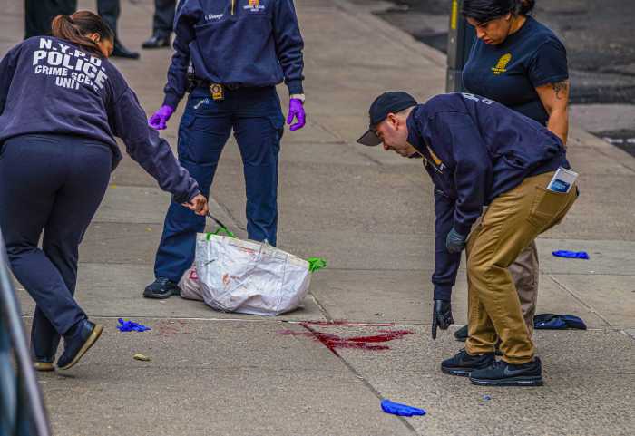 Queens police shooting blood at crime scene