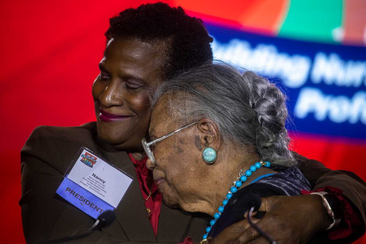 NYSNA President Nancy Hagans with  Virginia Allen, one of the last living ‘Black Angels,' a group of 300 Black nurses who treated tuberculosis patients when others wouldn't between the 1920s and 1960s.