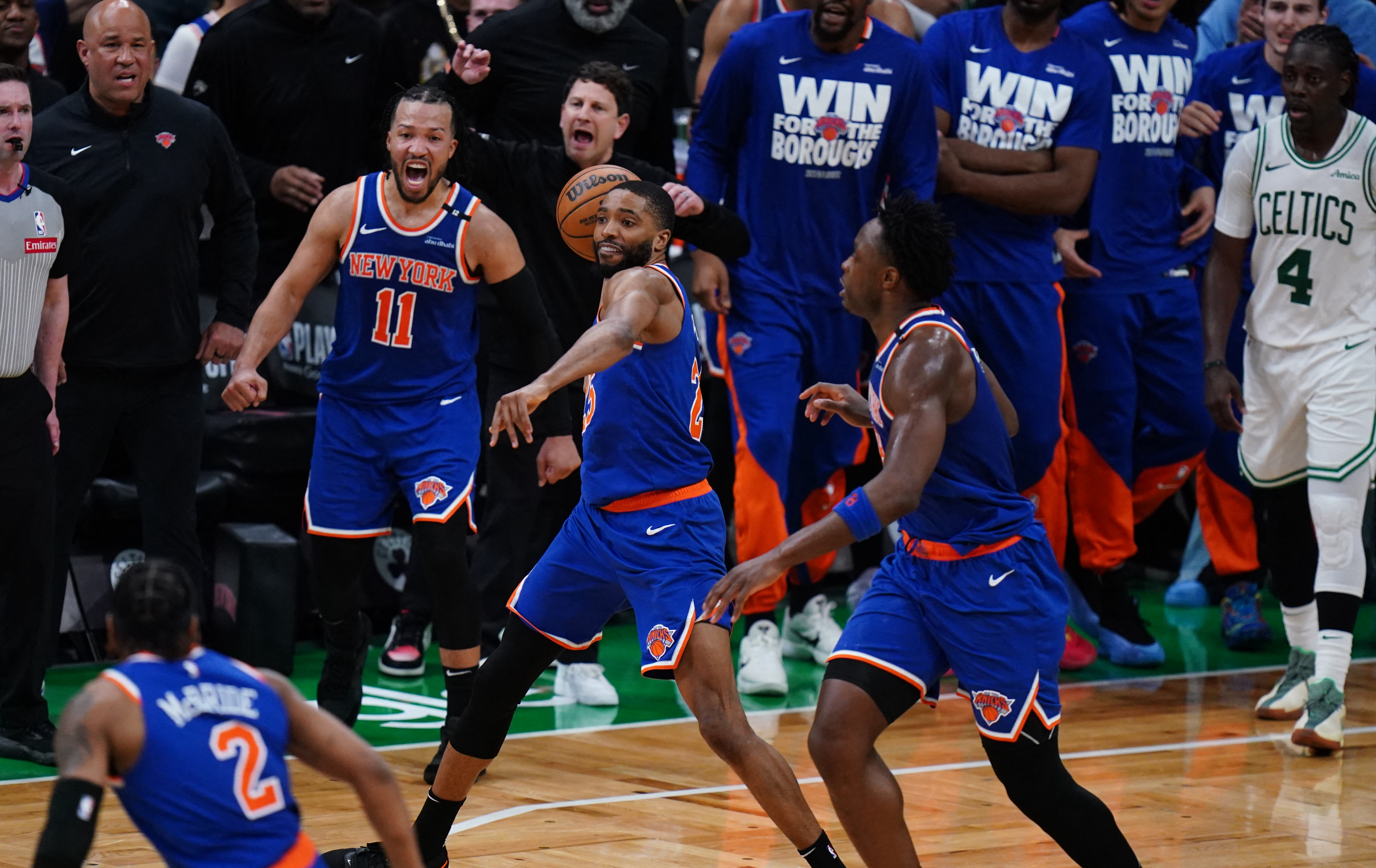 Mikal Bridges steal Knicks Celtics OT Game 1