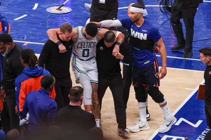 Jayson Tatum injury Knicks Celtics Game 4