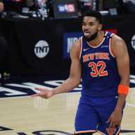 Knicks smash 76ers in 49-point road blowout 9 Knicks' Karl-Anthony Towns celebrates against Pacers