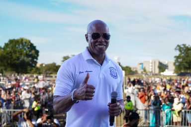 Mayor Eric Adams on summer safety smiling with thumbs up