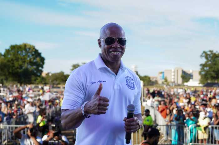 Mayor Eric Adams on summer safety smiling with thumbs up