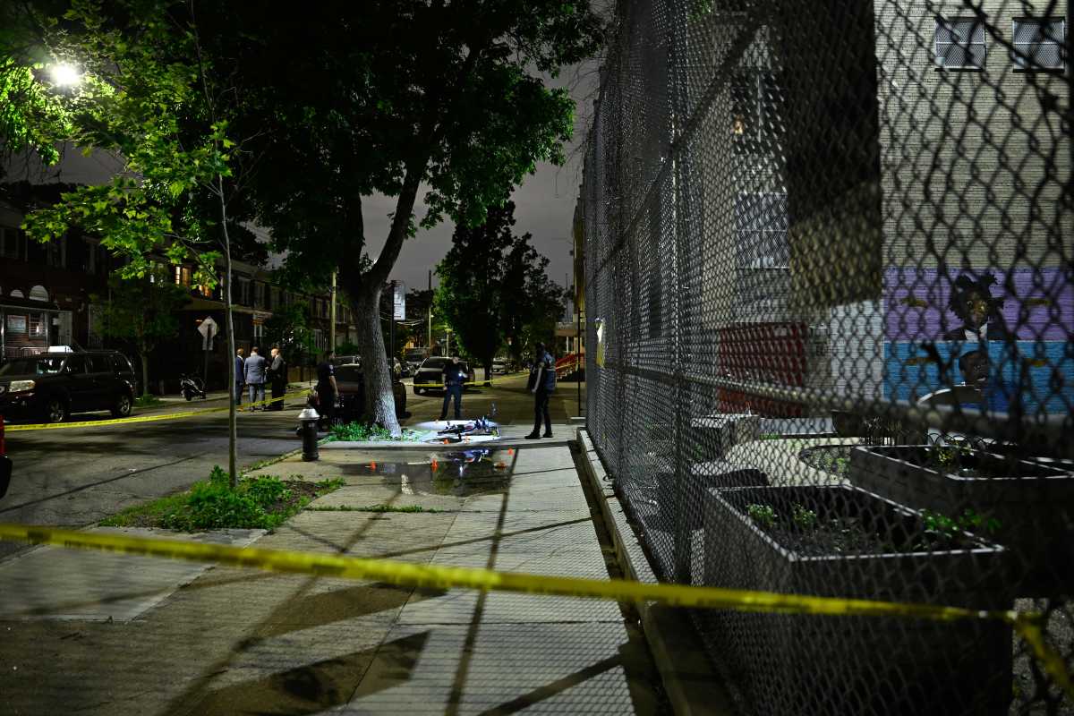 Detectives investigate a deadly double shooting on New Jersey Avenue in Brooklyn on May 17, 2025.
