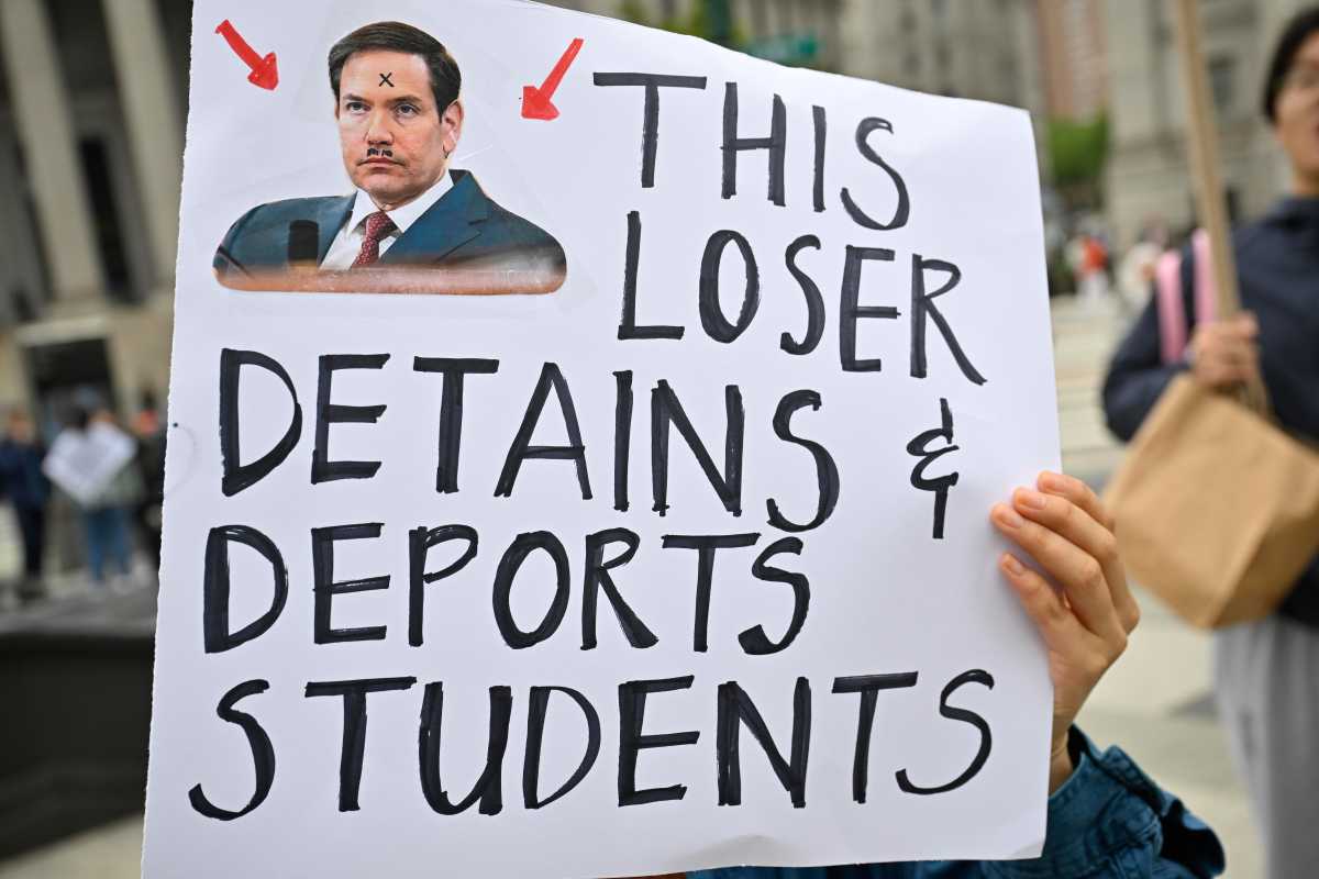 'Gestapo-like behavior': Goldman condemns ICE detentions at NYC court appearances 2 Protest sign against Marco Rubio and ICE raids