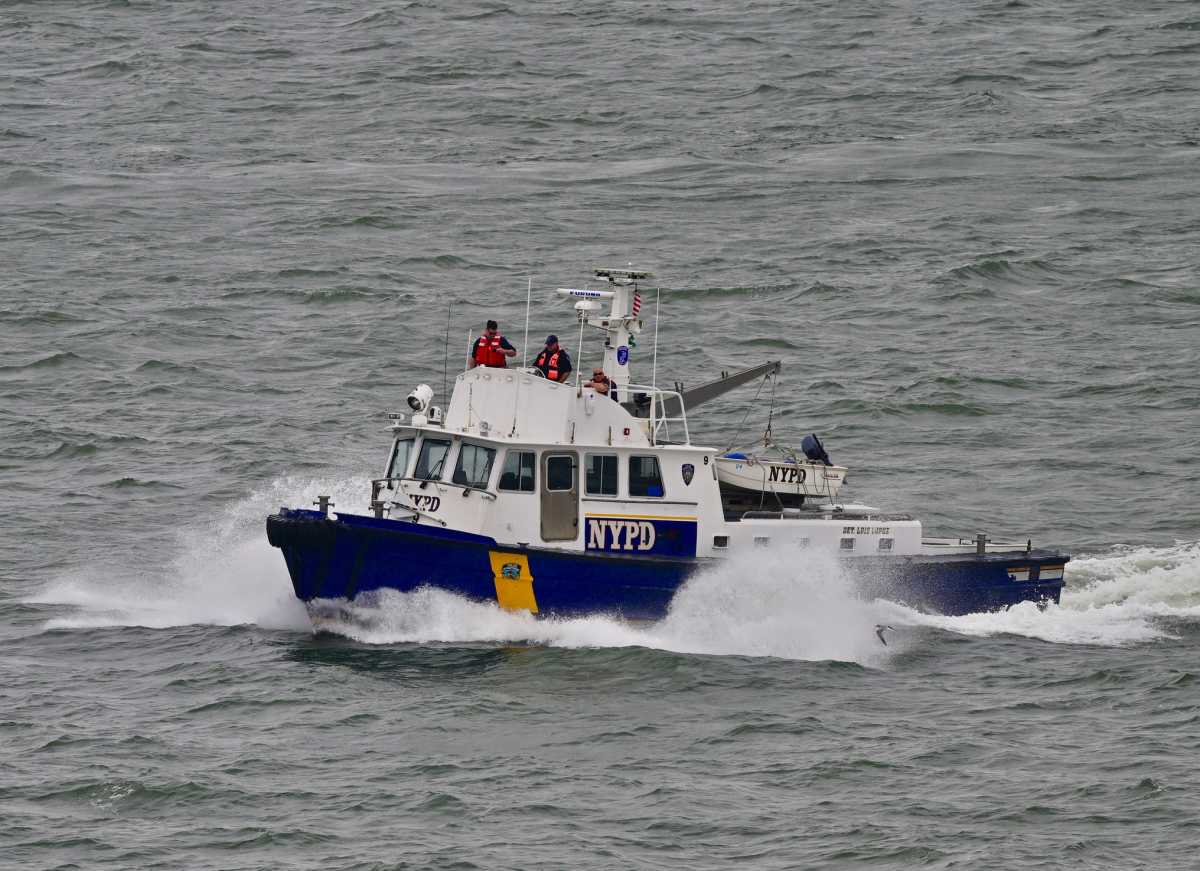 File photo of an NYPD Harbor Unit patrol boat: Divers and marine units were deployed to the East River on May 30 as part of a multi-agency search for a missing 15-year-old girl near Roosevelt Island