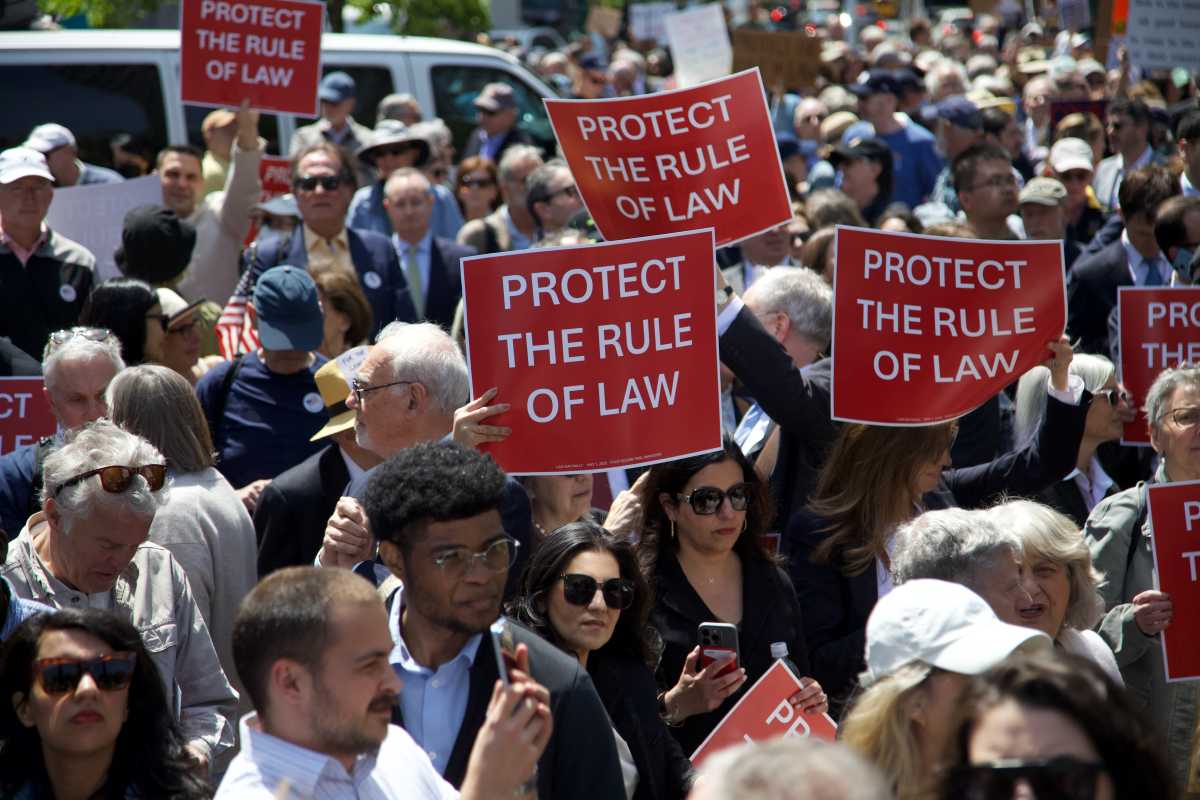 New York City lawyers participate in Law Day protest.