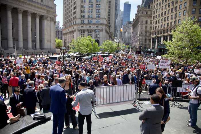 Lawyers at Foley Square for Law Day Rally against Trump.