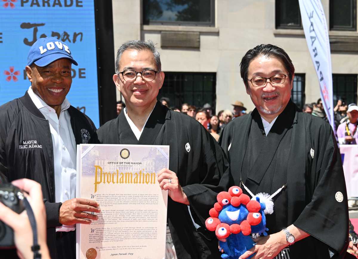 Mayor Eric Adams, President and Chairman of the Board of Directors and Officers, Japan Day Inc. Shinichi Okamoto, and Ambassador Mikio Mori