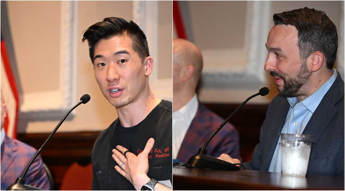 Two of the three Democratic candidates turned out Wednesday night for PoliticsNY's forum, (Left) Dr Calvin Sun (R) City Council Member Keith Powers