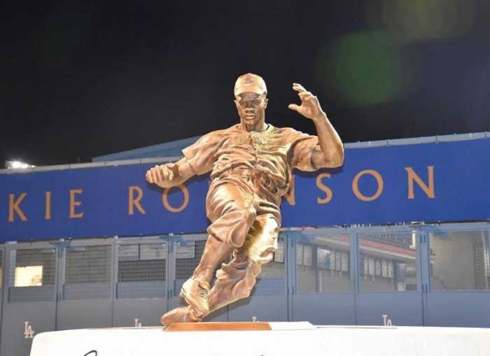 Rendering of the upcoming Jackie Robinson statue outside the Jackie Robinson Museum in Hudson Square. The eight-foot bronze sculpture is one of several projects funded through a $4.5 million state grant