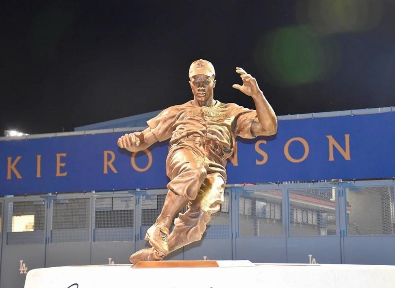 Rendering of the upcoming Jackie Robinson statue outside the Jackie Robinson Museum in Hudson Square. The eight-foot bronze sculpture is one of several projects funded through a $4.5 million state grant