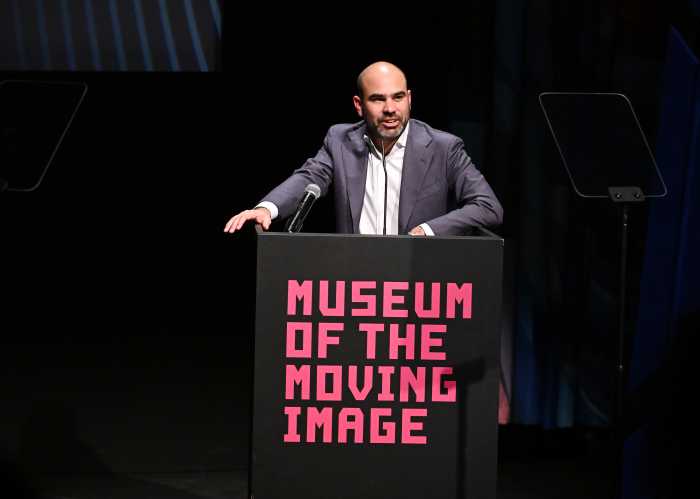 Aziz Isham speaks onstage during the Museum of the Moving Image event honoring Todd Haynes with the 2023 Winter Moving Image Award for Career Achievement on December 04, 2023 in New York City.
