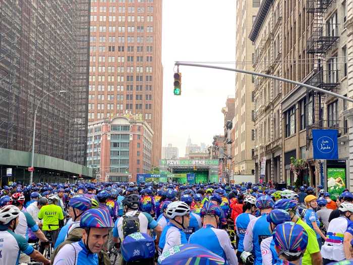 a large gruoup of participants in the TD Five Boro Bike Tour on May 4, 2025.