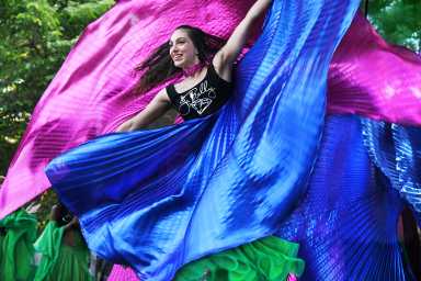 East Village Dance Parade dancer in colorful dress