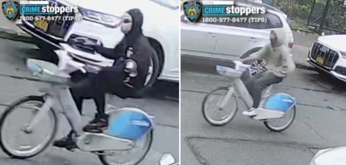 two people riding Citi Bikes in the Bronx