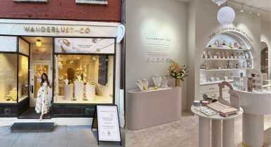 Jenn low (left) in front of Wanderlust + Co in New York City, on the right is the interior of the store