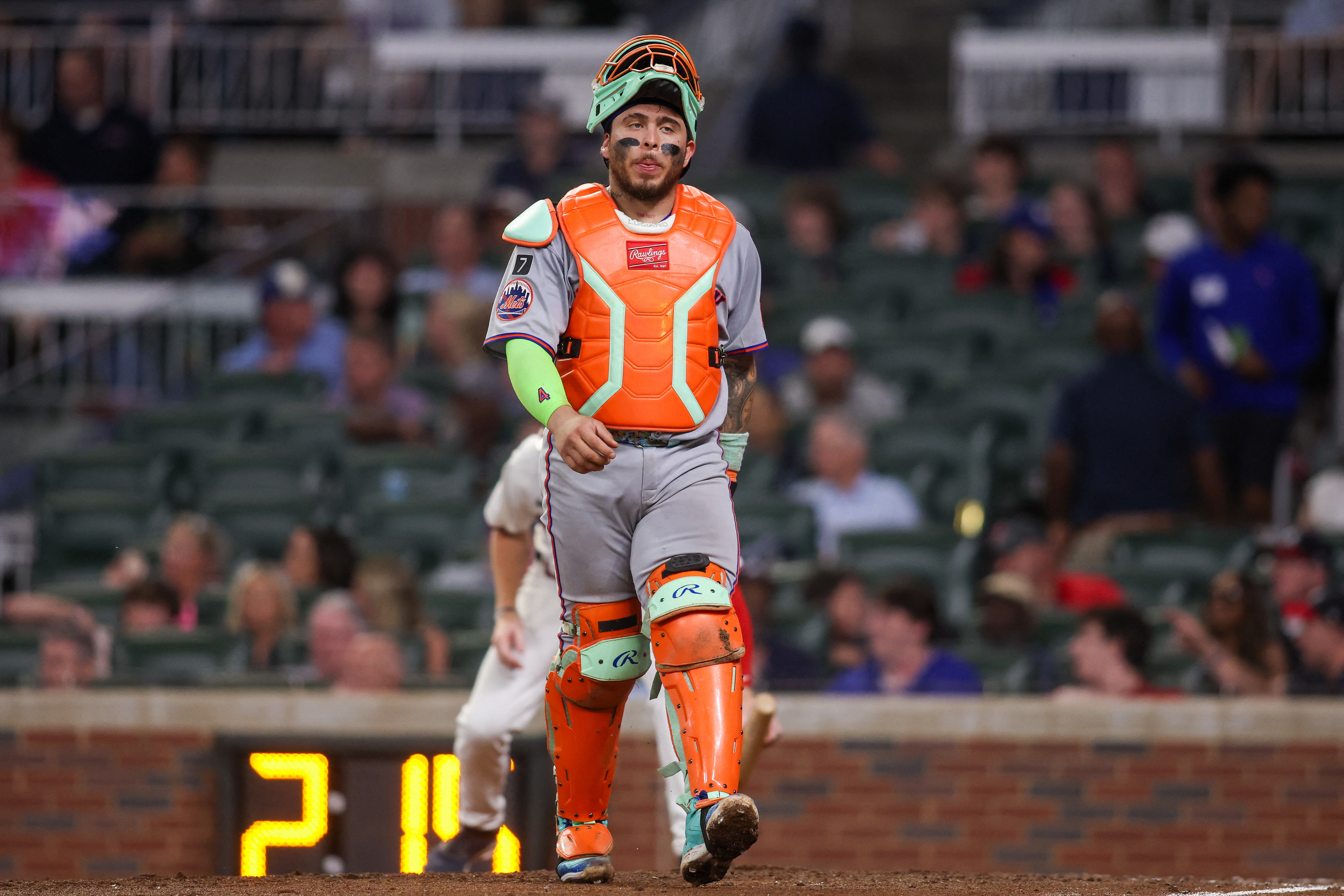 Predicting 2026 Mets' Opening Day lineup: Who's on 1st, in center? 7 Francisco Alvarez Mets: Man in catcher's gear walking toward camera