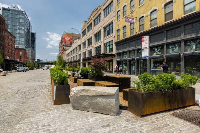 seating on a cobblestone street in the Meatpacking District